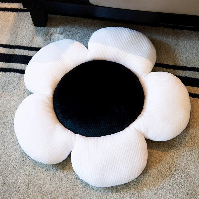 Cute Black & White Flower Power Pillow - Perfect for Office Chair or Car Seat