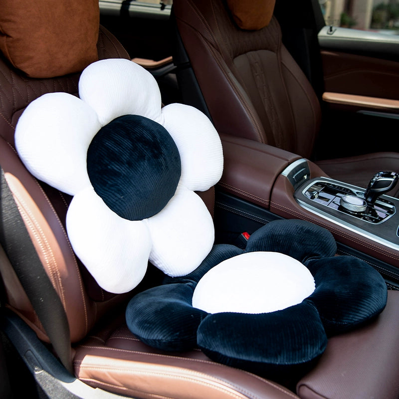Cute Black & White Flower Power Pillow - Perfect for Office Chair or Car Seat