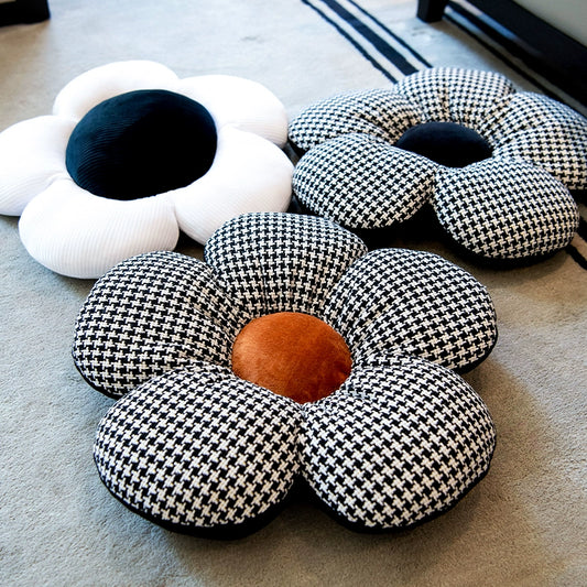 Cute Black & White Flower Power Pillow - Perfect for Office Chair or Car Seat