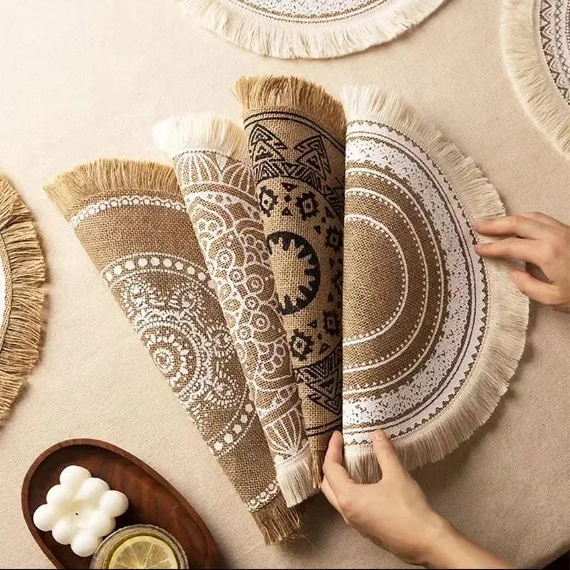 Jenny's Jute Burlap Woven Placemats with Fringe