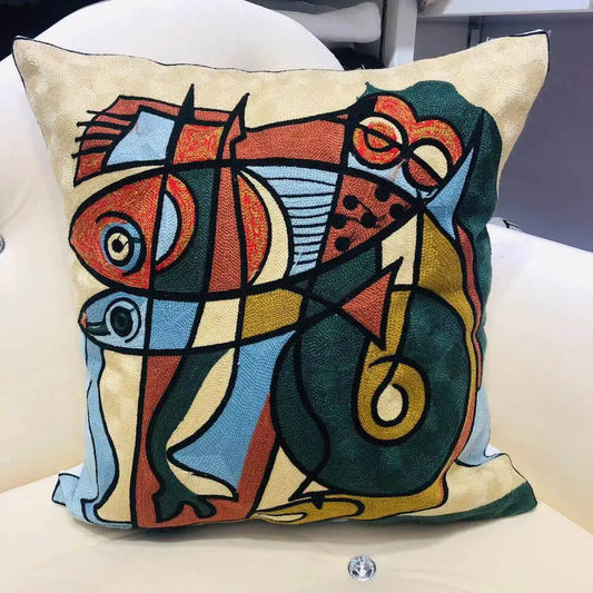 Finni's De Cojin Picasso Abstract Embroidered Pillow Cover