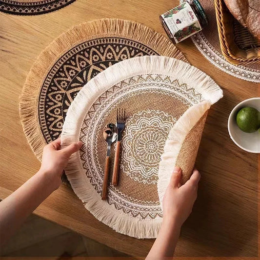 Jenny's Jute Burlap Woven Placemats with Fringe