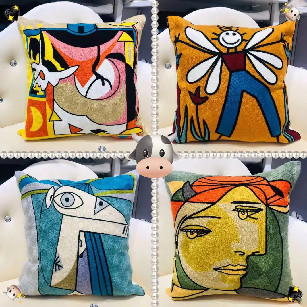 Finni's De Cojin Picasso Abstract Embroidered Pillow Cover