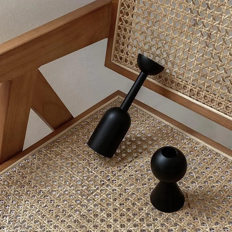 Barb's Black Wooden Candle Holders - Elegant and Modern Decor