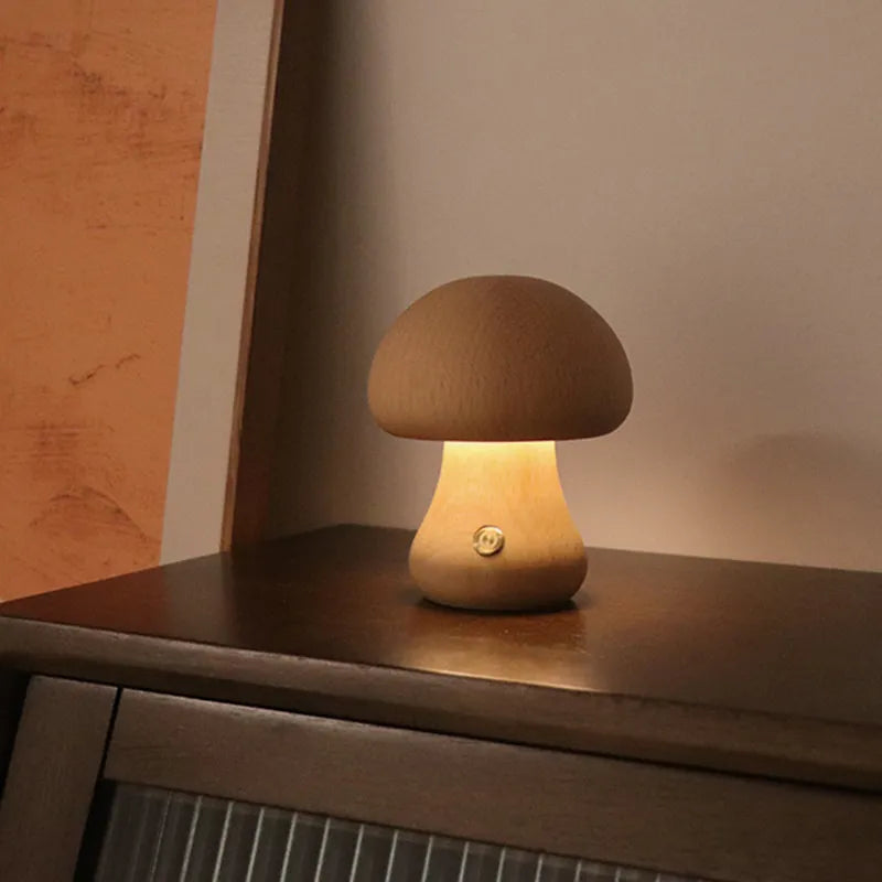 Cute Wooden Mushroom Lamp for Moody Atmosphere Vibes