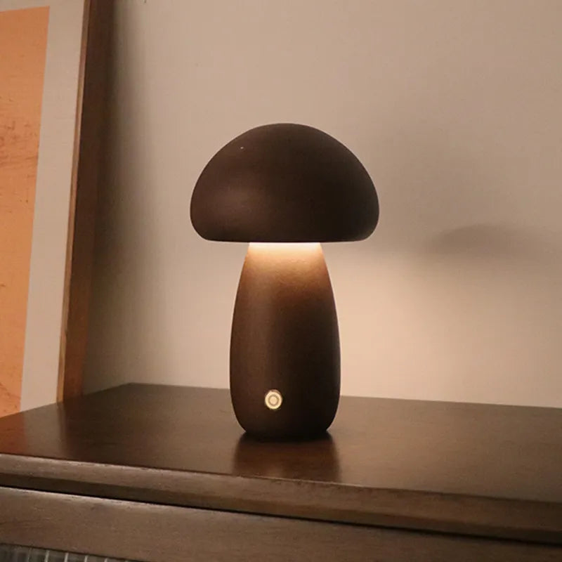 Cute Wooden Mushroom Lamp for Moody Atmosphere Vibes