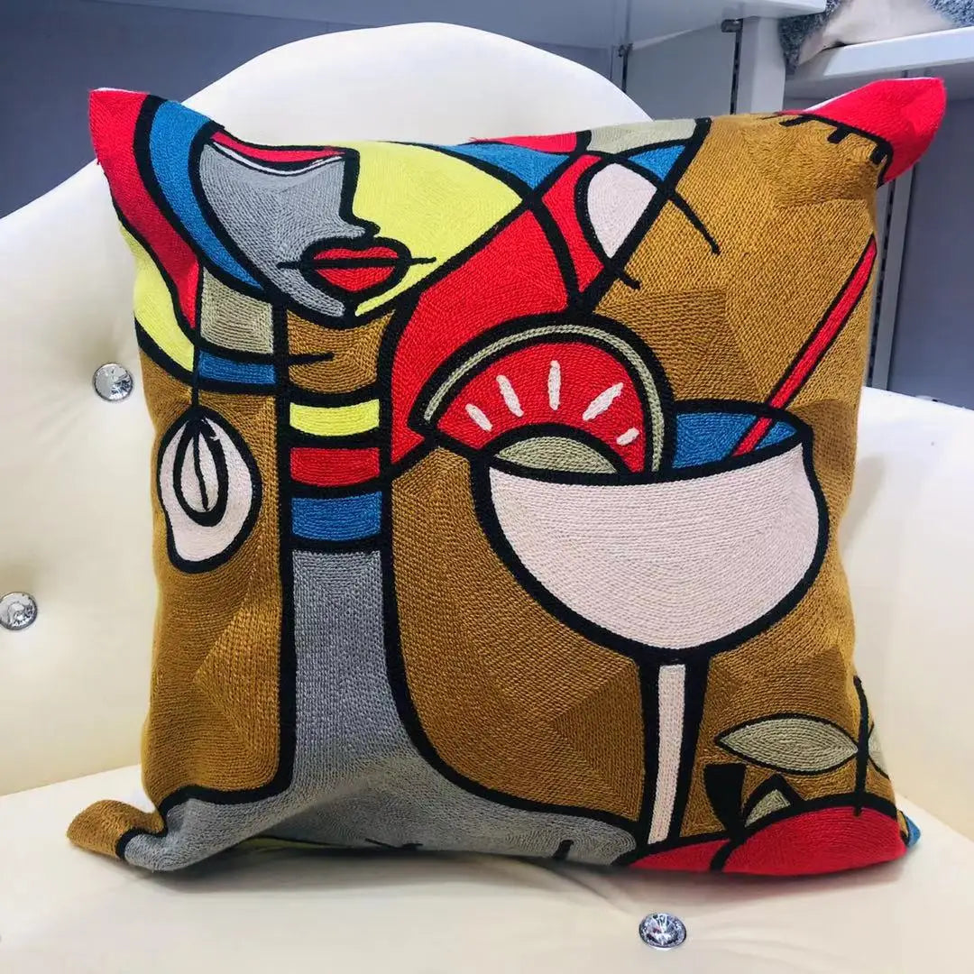 Finni's De Cojin Picasso Abstract Embroidered Pillow Cover