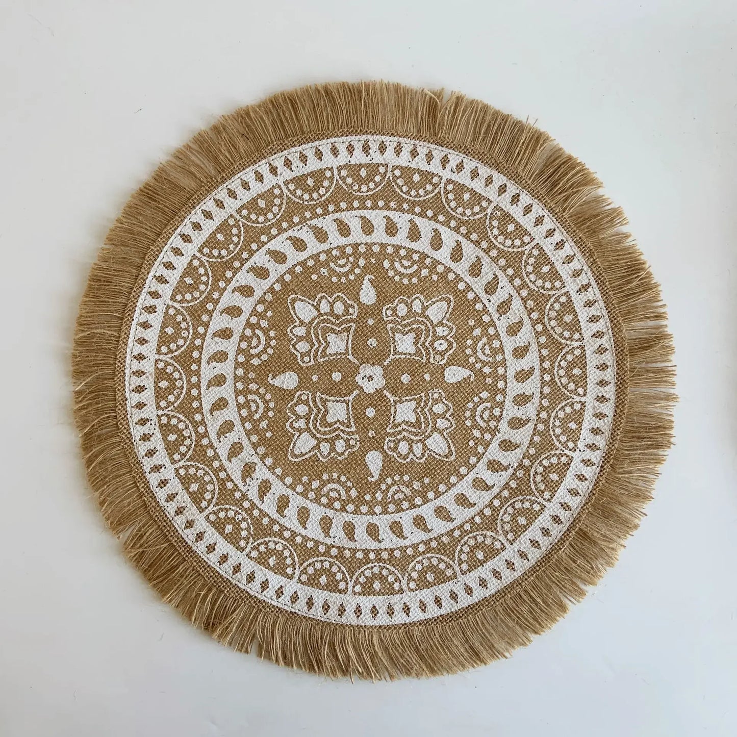 Jenny's Jute Burlap Woven Placemats with Fringe