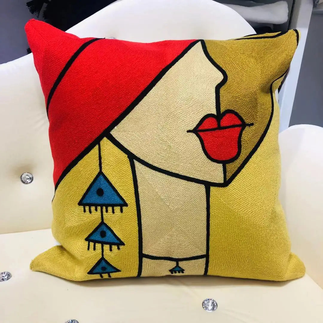 Finni's De Cojin Picasso Abstract Embroidered Pillow Cover