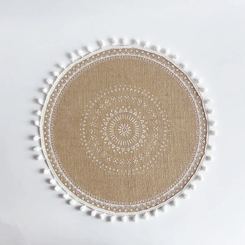 Jenny's Jute Burlap Woven Placemats with Fringe