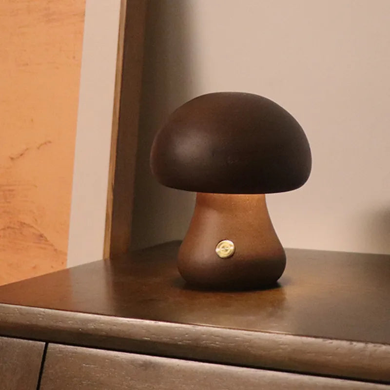 Cute Wooden Mushroom Lamp for Moody Atmosphere Vibes