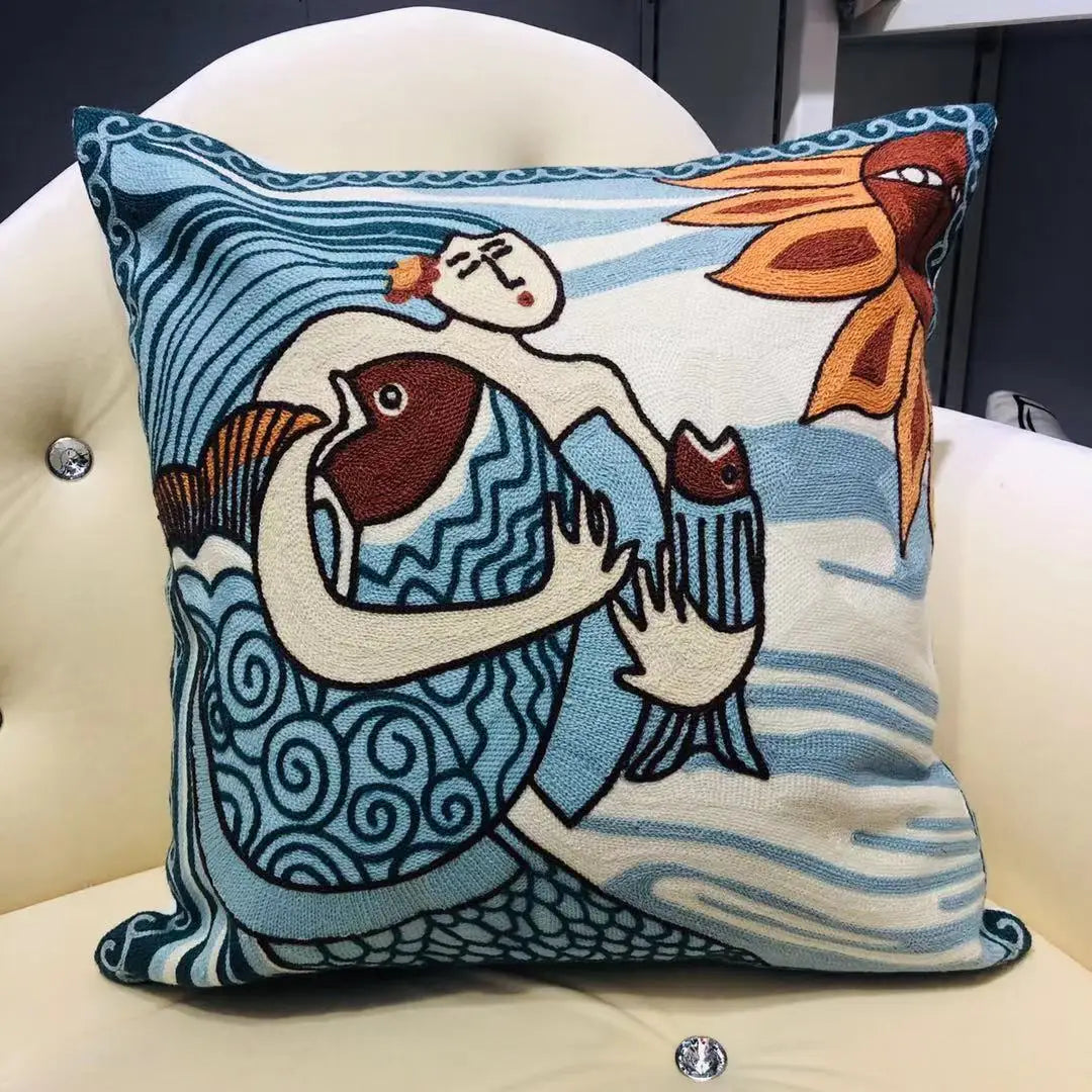 Finni's De Cojin Picasso Abstract Embroidered Pillow Cover