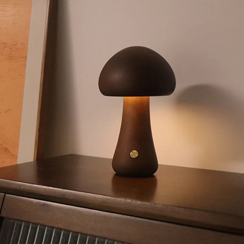 Cute Wooden Mushroom Lamp for Moody Atmosphere Vibes