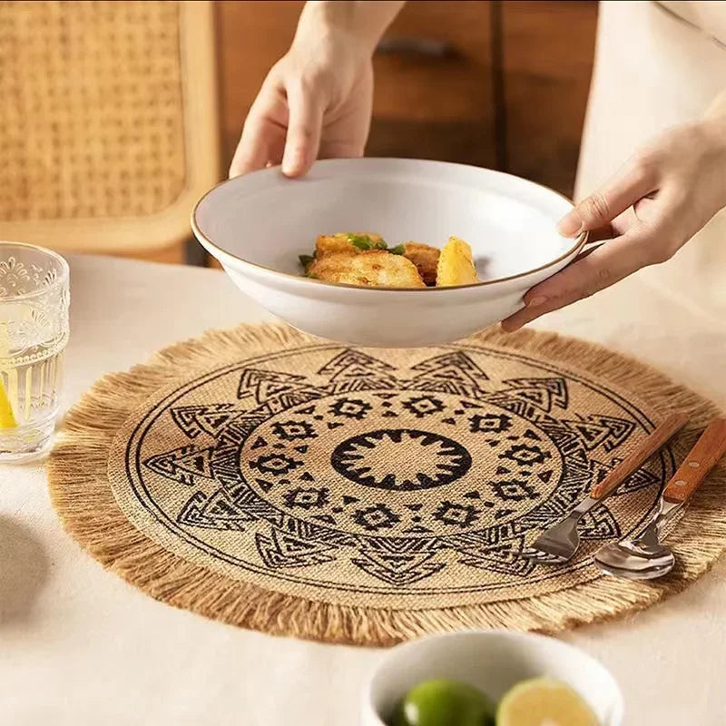 Jenny's Jute Burlap Woven Placemats with Fringe