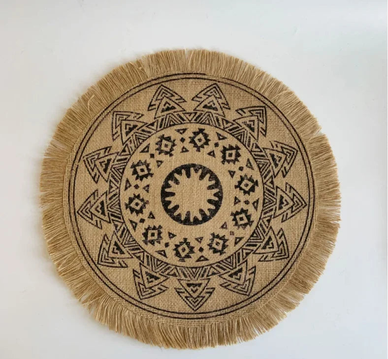 Jenny's Jute Burlap Woven Placemats with Fringe