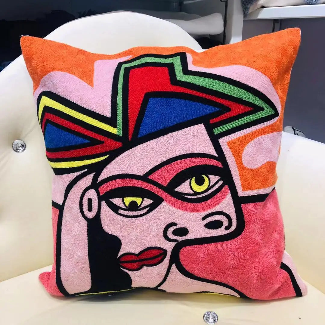 Finni's De Cojin Picasso Abstract Embroidered Pillow Cover