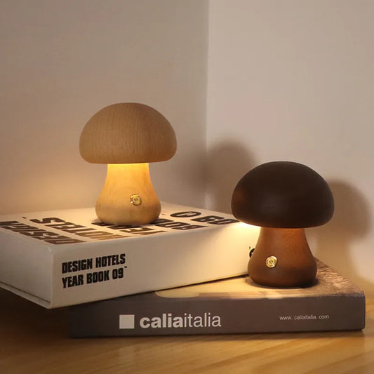 Cute Wooden Mushroom Lamp for Moody Atmosphere Vibes