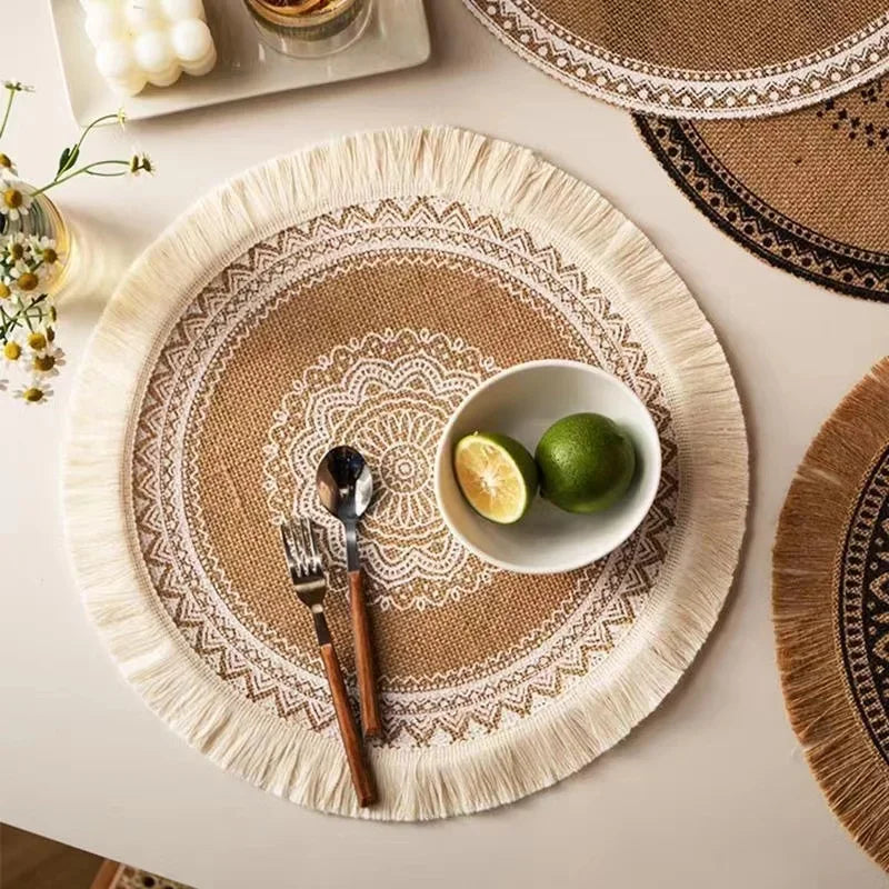 Jenny's Jute Burlap Woven Placemats with Fringe