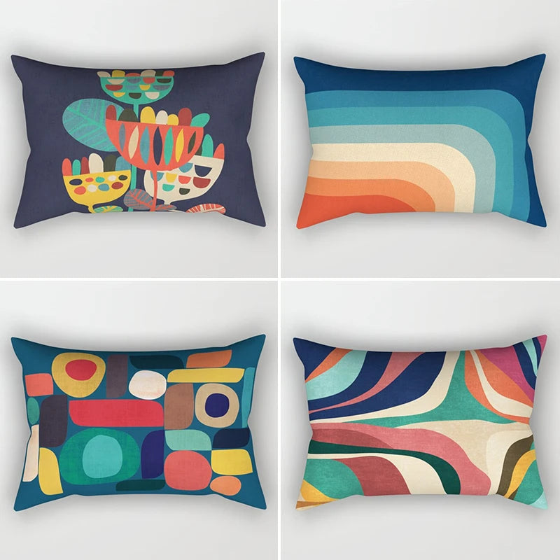 Geo's Fun Rainbow Abstract Bolster Pillows - Vibrant & Unique Decor