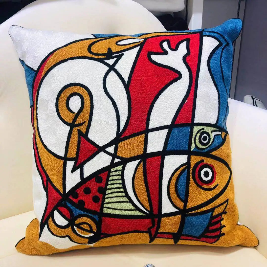 Finni's De Cojin Picasso Abstract Embroidered Pillow Cover