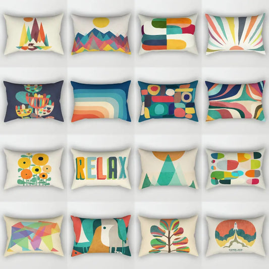 Geo's Fun Rainbow Abstract Bolster Pillows - Vibrant & Unique Decor
