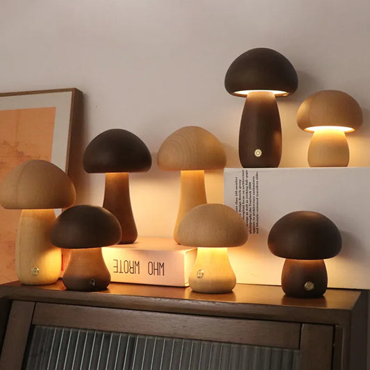 Cute Wooden Mushroom Lamp for Moody Atmosphere Vibes