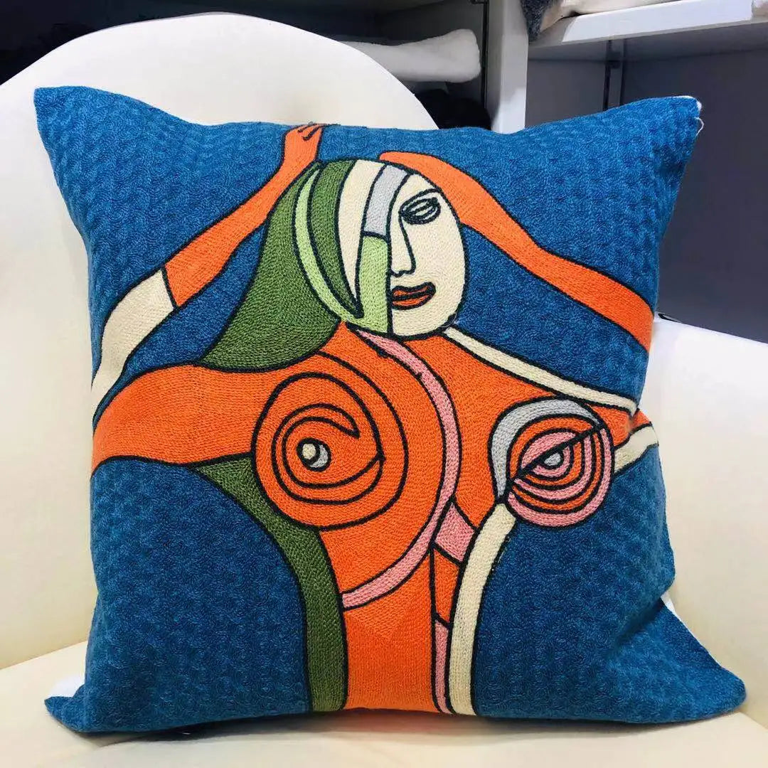 Finni's De Cojin Picasso Abstract Embroidered Pillow Cover