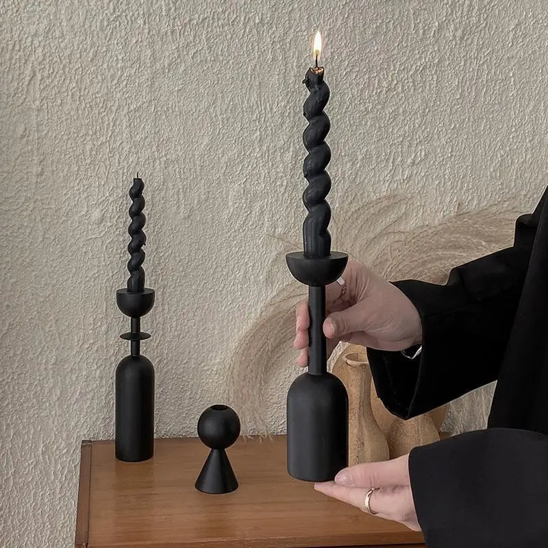 Barb's Black Wooden Candle Holders - Elegant and Modern Decor