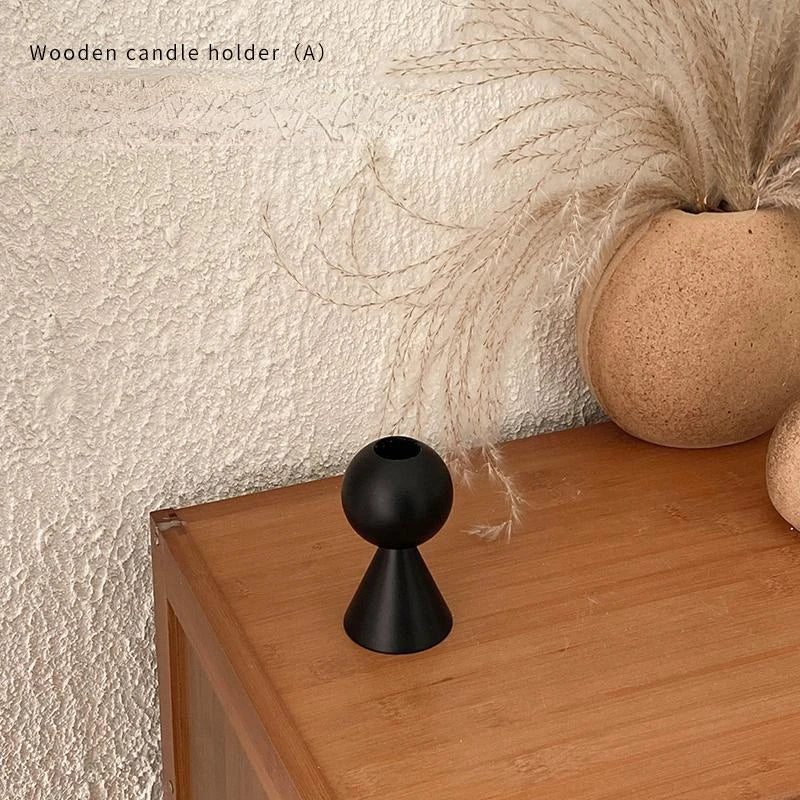 Barb's Black Wooden Candle Holders - Elegant and Modern Decor