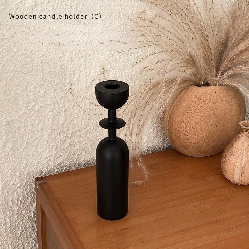 Barb's Black Wooden Candle Holders - Elegant and Modern Decor