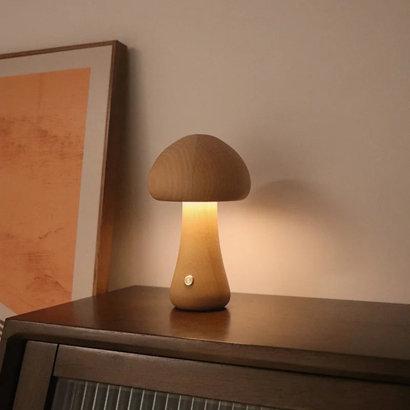 Cute Wooden Mushroom Lamp for Moody Atmosphere Vibes