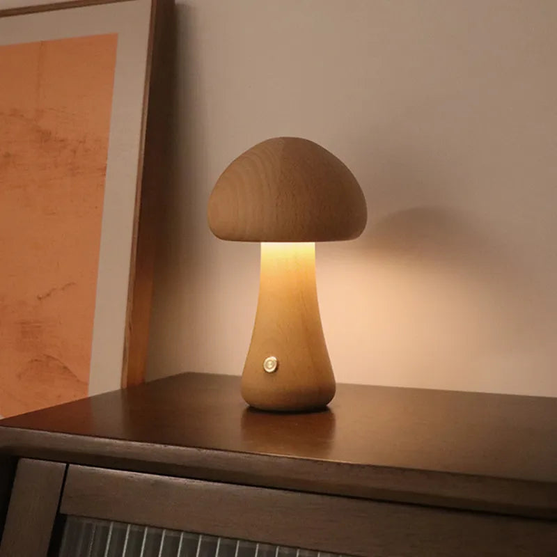 Cute Wooden Mushroom Lamp for Moody Atmosphere Vibes