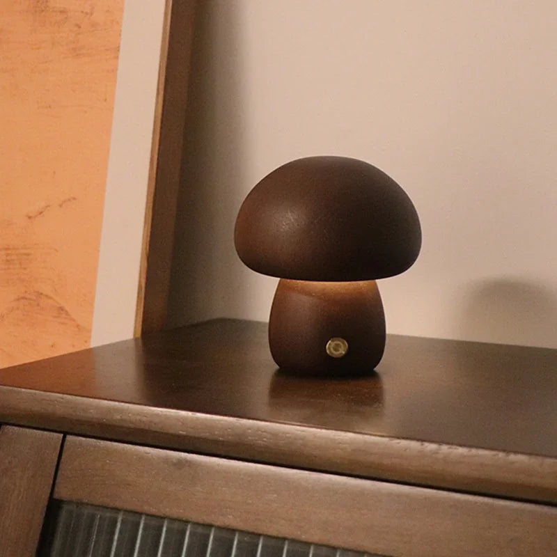 Cute Wooden Mushroom Lamp for Moody Atmosphere Vibes