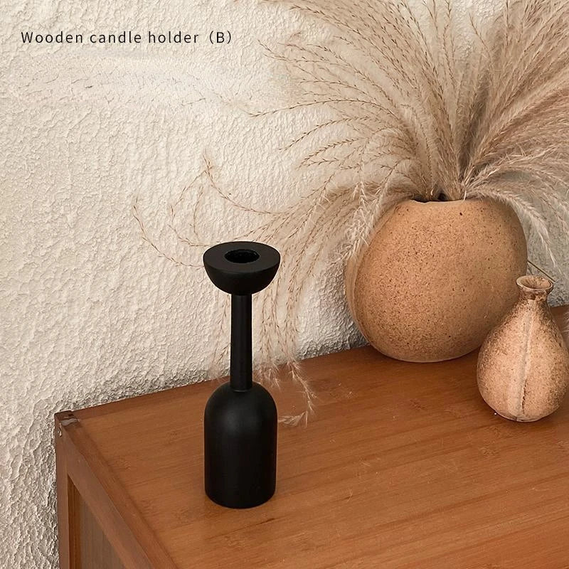 Barb's Black Wooden Candle Holders - Elegant and Modern Decor