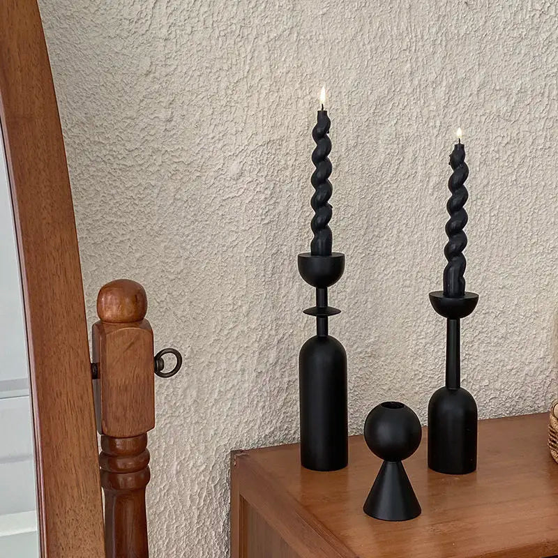 Barb's Black Wooden Candle Holders - Elegant and Modern Decor