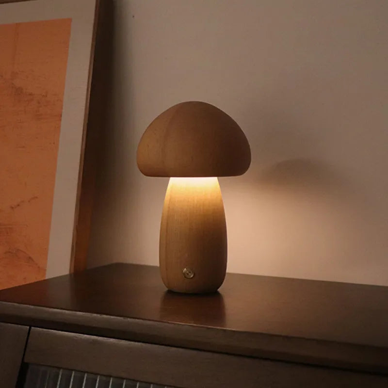 Cute Wooden Mushroom Lamp for Moody Atmosphere Vibes